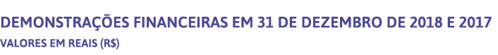 Demonstra  es Financeiras em 31 de dezembro de 2018 e 2017 valores em Reais  R  