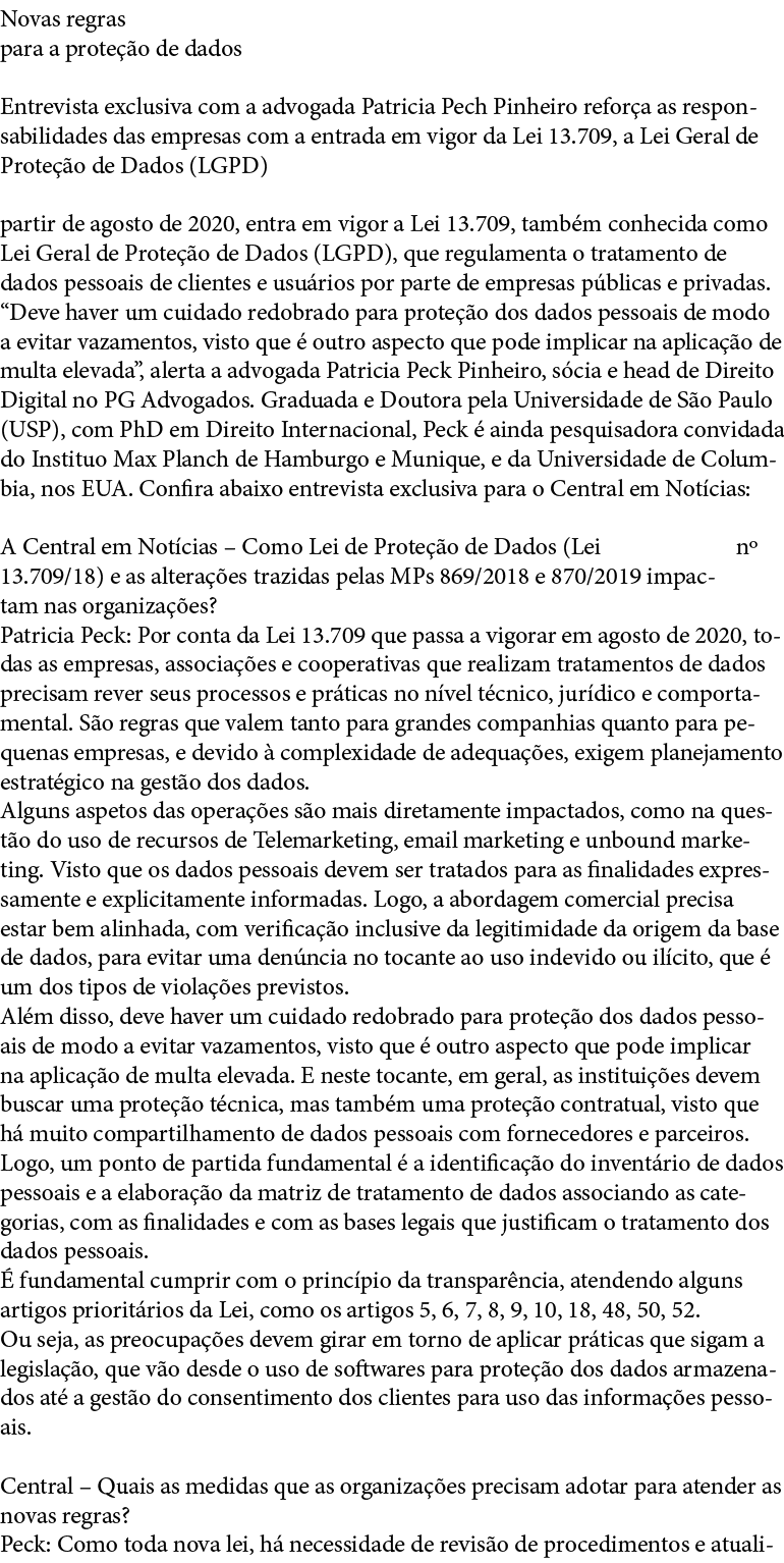 Novas regras para a prote  o de dados Entrevista exclusiva com a advogada Patricia Pech Pinheiro refor a as responsab   