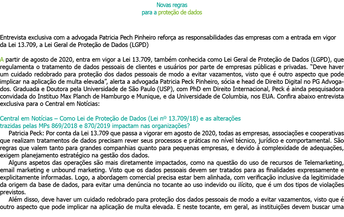 Novas regras para a prote  o de dados Entrevista exclusiva com a advogada Patricia Pech Pinheiro refor a as responsab   