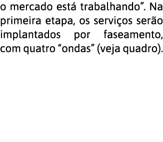o mercado est  trabalhando   Na primeira etapa, os servi os ser o implantados por faseamento, com quatro  ondas  (vej   