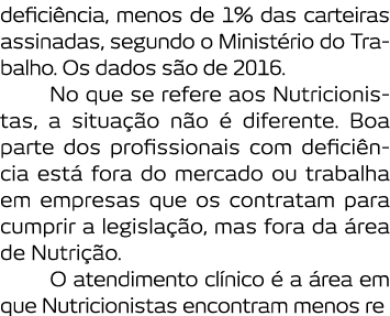 defici ncia  menos de 1  das carteiras assinadas  segundo o Minist rio do Trabalho  Os dados s o de 2016  No que se r   