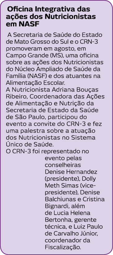Oficina Integrativa das a  es dos Nutricionistas em NASF A Secretaria de Sa de do Estado de Mato Grosso do Sul e o CR   