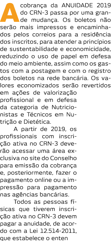 A cobran a da anuidade 2019 do CRN-3 passa por uma grande mudan a  Os boletos n o ser o mais impressos e encaminhados   