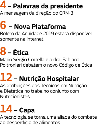 4   Palavras da presidente A mensagem da dire  o do CRN-3 6   Nova Plataforma Boleto da Anuidade 2019 estar  dispon v   