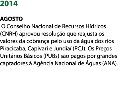 2014 Agosto  O Conselho Nacional de Recursos H dricos  CNRH  aprovou resolu  o que reajusta os valores da cobran a pe   