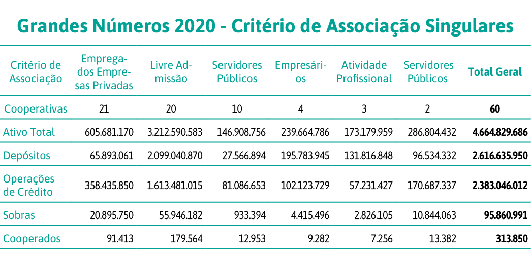 Grandes Números 2020 - Critério de Associação Singulares,Critério de Associação,Empregados Empresas Privadas,Livre Ad   