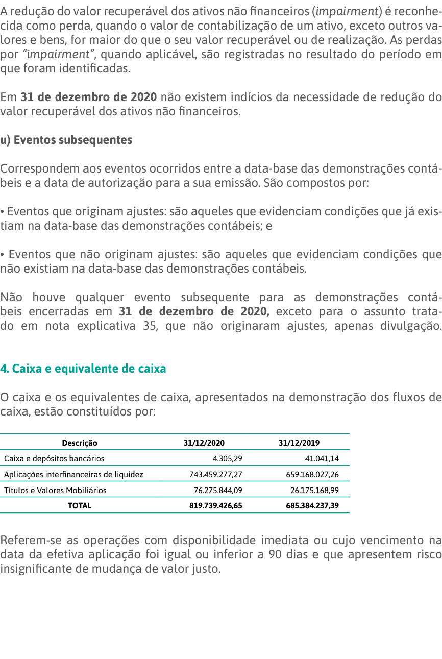 A redução do valor recuperável dos ativos não financeiros (impairment) é reconhecida como perda, quando o valor de co   