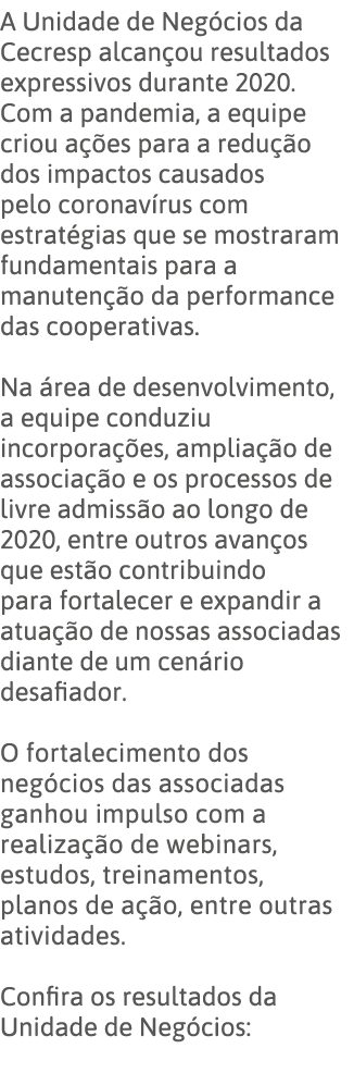 A Unidade de Negócios da Cecresp alcançou resultados expressivos durante 2020  Com a pandemia, a equipe criou ações p   