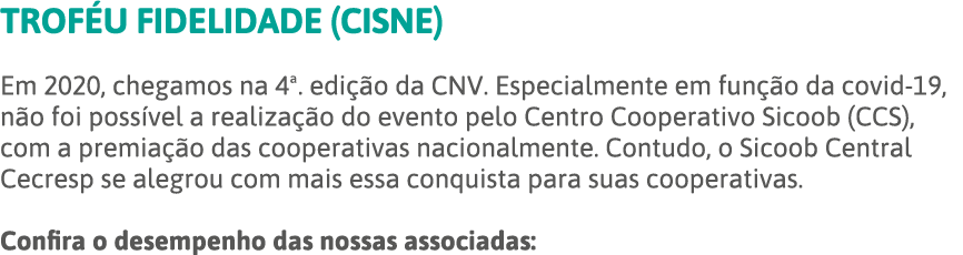 TROFÉU FIDELIDADE (CISNE) Em 2020, chegamos na 4   edição da CNV  Especialmente em função da covid-19, não foi possív   