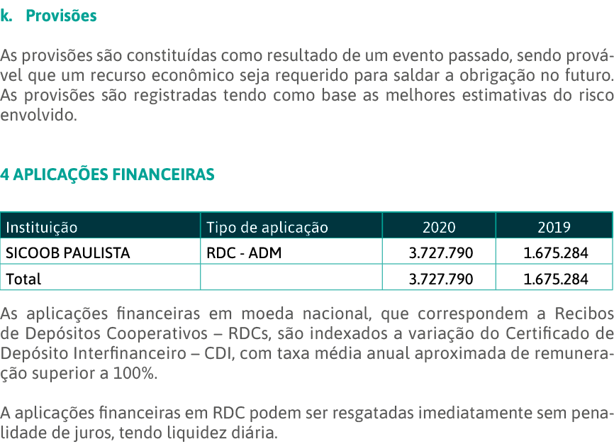 k  Provisões  As provisões são constituídas como resultado de um evento passado, sendo provável que um recurso econôm   