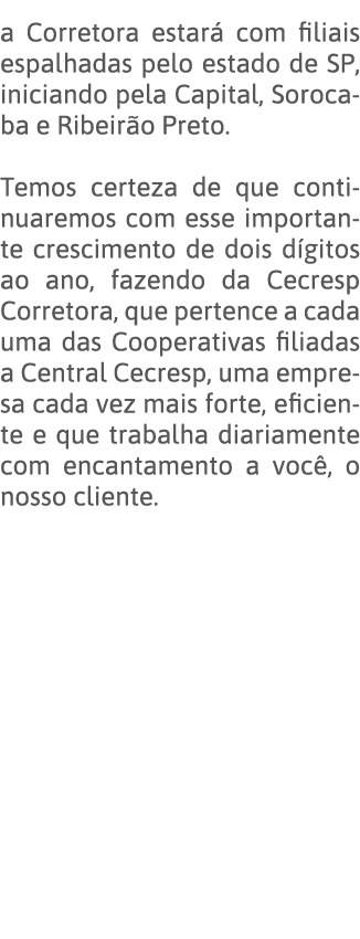 a Corretora estará com filiais espalhadas pelo estado de SP, iniciando pela Capital, Sorocaba e Ribeirão Preto  Temos   
