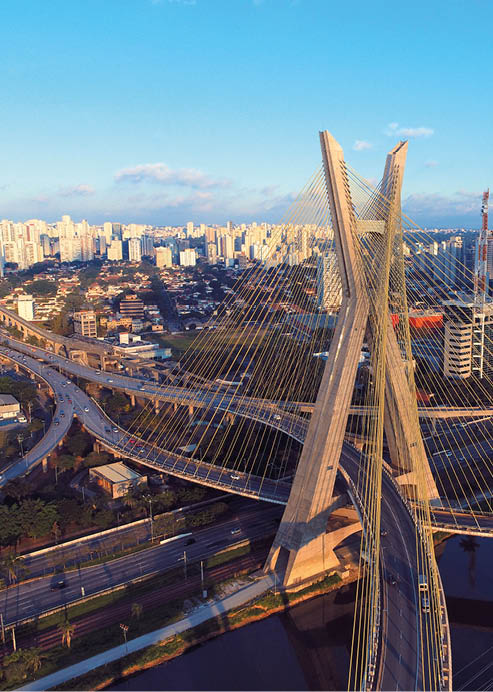 New  Estaiada's bridge aerial view  SÃ o Paulo, Brazil  Business center  Financial Center  City landscape  Cable-stayed bridge of Sao Paulo  Downtown  City view  Aerial landscape  City life  Bridge 