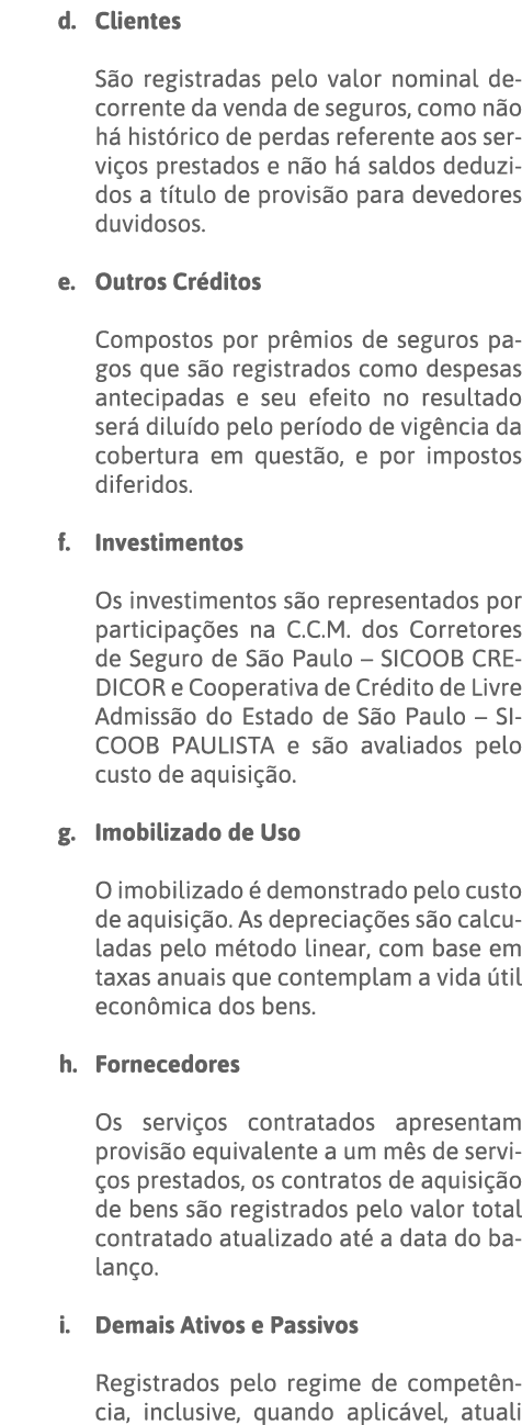 d  Clientes São registradas pelo valor nominal decorrente da venda de seguros, como não há histórico de perdas refere   