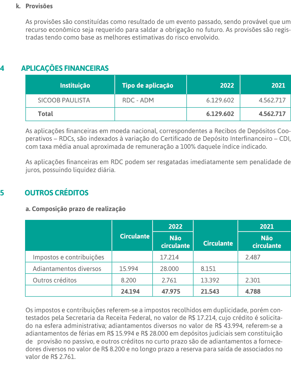 k  Provisões As provisões são constituídas como resultado de um evento passado, sendo provável que um recurso econômi   